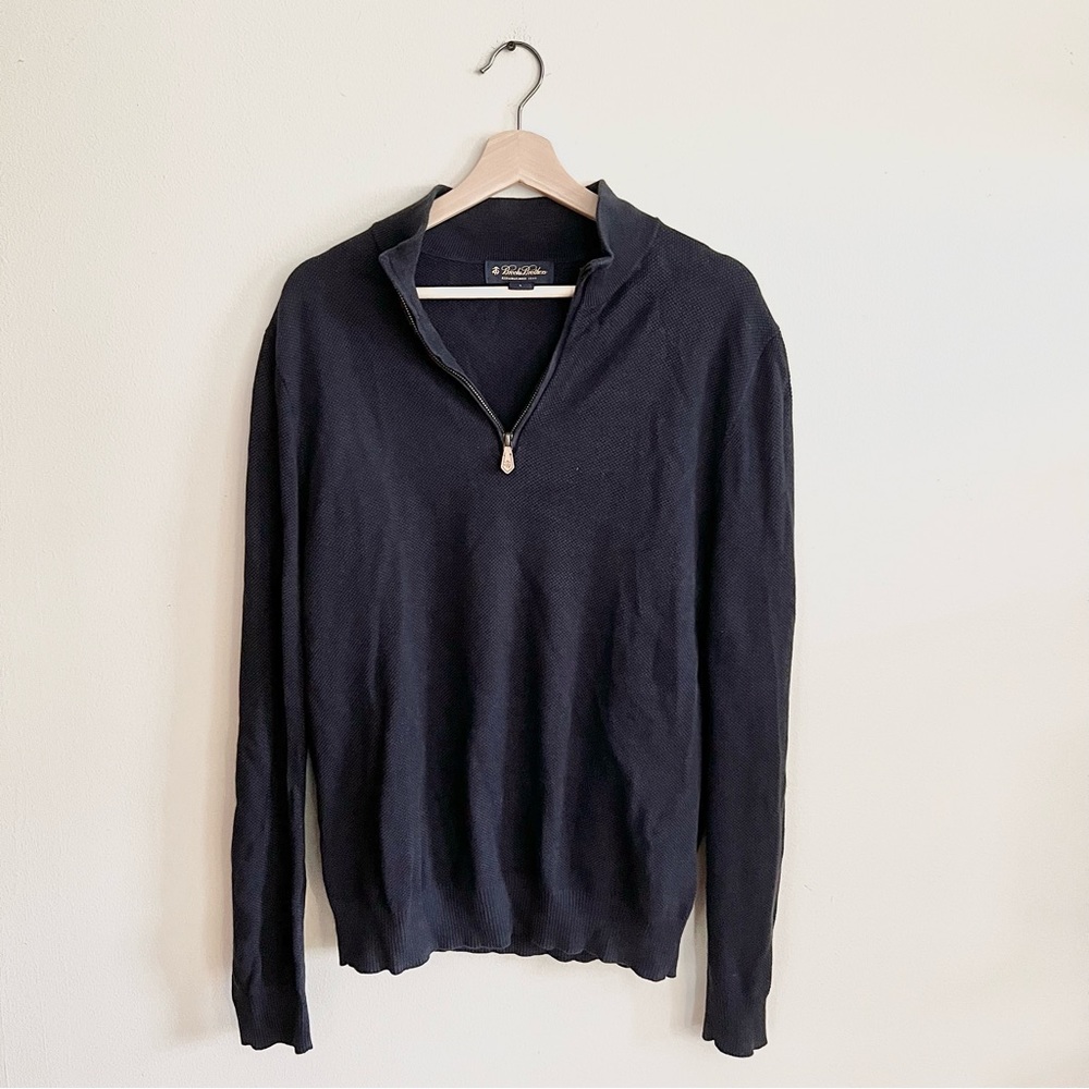 Brooks Brother Men Navy Blue Quarter Zip Cashmere Blend Long Sleeve Size L